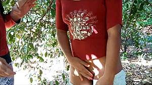 Outdoor encounter with brunette teen