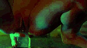 she fucks her tight asshole with a huge ice dildo