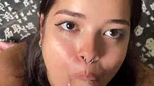 intriguing cute submissive girlfriend offers deep sloppy blowjob to piercing big dick in amateur lick session