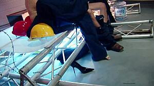 threesome with two milfs in fishnet stockings