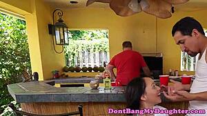 Petite Teenie Rides Senior’s Cock Anally in Bikini Scene.