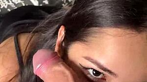 intriguing cute submissive girlfriend offers deep sloppy blowjob to piercing big dick in amateur lick session