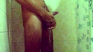 Two Intense Orgasms During Homemade Bathroom Bathing with Cum Dripping from Hand on Skinny Legs
