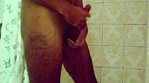 Two Intense Orgasms During Homemade Bathroom Bathing with Cum Dripping from Hand on Skinny Legs