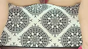 Milf teases in red lingerie with natural tits