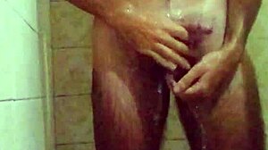 Two Intense Orgasms During Homemade Bathroom Bathing with Cum Dripping from Hand on Skinny Legs