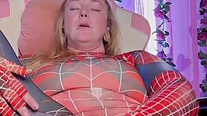 Spider Girl Plays With Wet Fat Huge Juicy Pussy In Close-Up Cosplay Dildo Sex