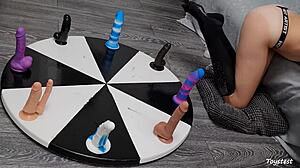 wife spins wheel of dildos for orgasm 😈