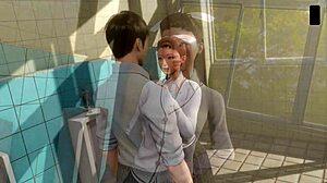 Milf-slut med store naturlige pupper i toalett-scene