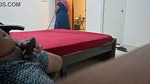 maid gives handjob while flashing ass and masturbating