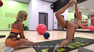 Blonde swingers dive into group blowjob and shaved anal assfucking in wild gym adventure.