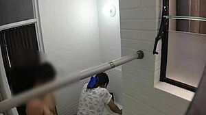 a cute teen bends over in bathroom for sensual doggystyle riding on hidden cam voyeur