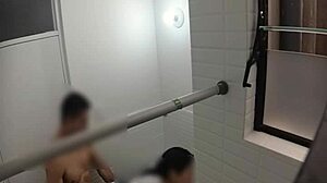 a cute teen bends over in bathroom for sensual doggystyle riding on hidden cam voyeur