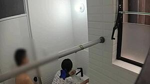 a cute teen bends over in bathroom for sensual doggystyle riding on hidden cam voyeur