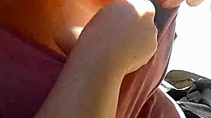 Huge tits girlfriend flashing in public, but is it risky?