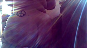 i'm on all fours giving a blowjob to my fat bbw wife, licking her ass and feet while she moans nude