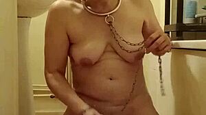 milf slave in european self-degradation session with toys and flashing 😈