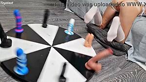 petite stepsister earns her orgasm with wheel of dildos game