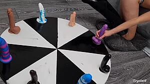 wife spins wheel of dildos for orgasm 😈