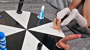 petite stepsister earns her orgasm with wheel of dildos game