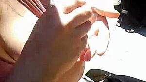 Huge tits girlfriend flashing in public, but is it risky?