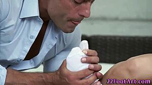 Look at these cute blonde feet near her pussy