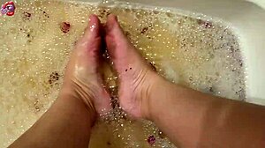 Washing feet with rose petals and herbs after a hard day!