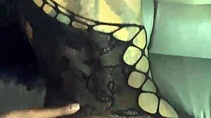 Ebony Striptease In Lace Fishnets Compilation