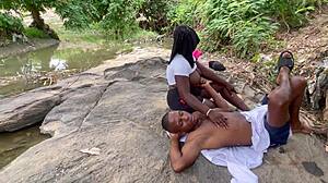 streams of joy gets dicked outdoor with huge boobs