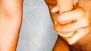 Huge dildo fucks small cock in chastity cage during anal missionary