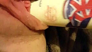 Young 18+ Lesbian Slut Stretches Shaved Pussy With Deodorant Can