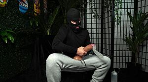 Self-sucking huge cock explodes condom then drinks piss