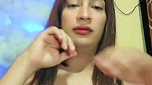 Transsexual in Pajamas Ready for Masturbation Session