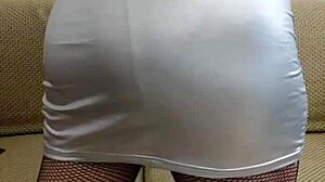 white shemale sissy crossdresser in mini skirt rides ass webcam.