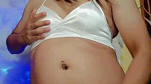 Transsexual in Pajamas Ready for Masturbation Session