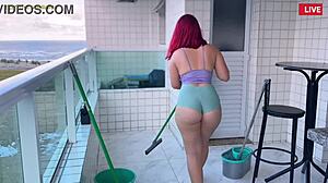 Latina employee teases boss with mini shorts