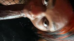 Ebony Striptease In Lace Fishnets Compilation