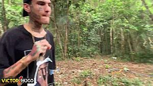 Young Tattooed Girl Licks Pussy in Forest After Smoking Joint