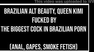 Brazilian alt beauty queen Kimi bent over for doggystyle fucking by biggest cock with anal gaping.