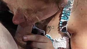 Horny BBW Gives Outdoor Blowjob in Public