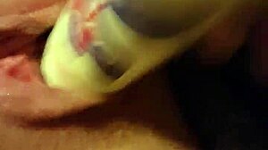 Young 18+ Lesbian Slut Stretches Shaved Pussy With Deodorant Can