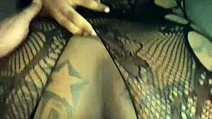 Ebony Striptease In Lace Fishnets Compilation