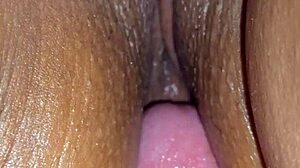 sexy latina wife's close-up shows wet pussy lips and ass