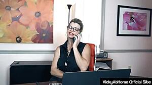 Hot Girlboss Vicky Vette Strips Naked And Masturbates At The Office