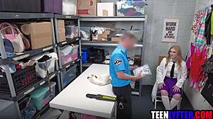 Geeky teen fucked for shoplifting in uniform