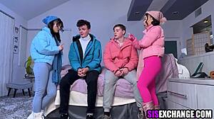 Asian step sisters swap for wild foursome sex with monster cocks!