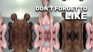 Busty brunette has cum leakin from her tight pussy after blowbang.