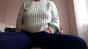 brunette masturbates riskily at office desk