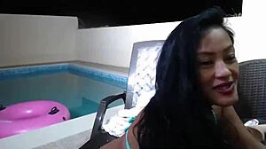 Maxine Can't Stop Masturbating Her Asian Cunt By The Pool At Night!