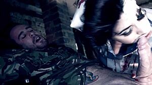 Monster Cock Teased by Kinky Brunette! Blowjob Facial Cumshot!